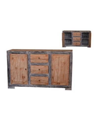 Credenza in legno di teak bi color naturale e nero con 3 cassetti e 2 ante cm 160X50X95