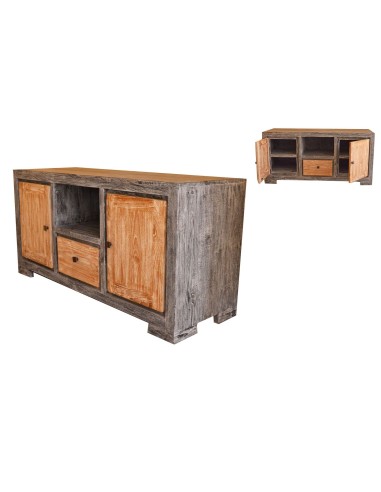 Mobile porta Tv in legno di teak bi color naturale e nero con cassetto e ante cm 135X45X65