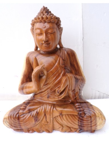 Statua di Buddha in legno massello suar Intarsiato mano cm 24x13x30h anticata