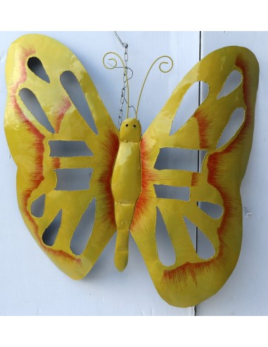 Farfalla decorativa in metallo dipinto sfruttabile come applique gialla cm 50
