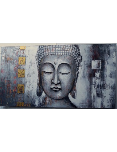 Quadro Buddha cm 150x80 grigio dipinto a mano su tela cotone telaio legno Budda