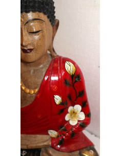 Buddha in legno di suar o noce indiano scultura color naturale cm 39x18x49h