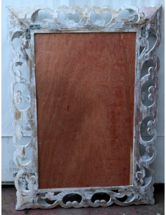 Specchio barocco in legno intarsiato cm 100x70 bianco anticato OFFERTA mod.  tommy