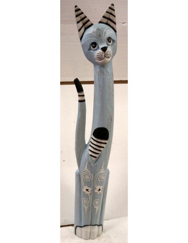 Gatto il legno realizzato a mano alto cm 100 azzurro e nero