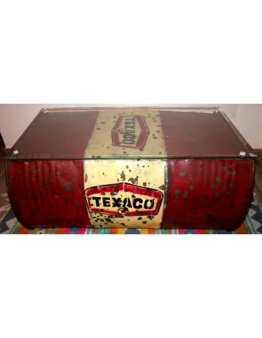Tavolino da caffè o fumo industrial bidone di benzina con vetro Texaco rosso 90x56x40h