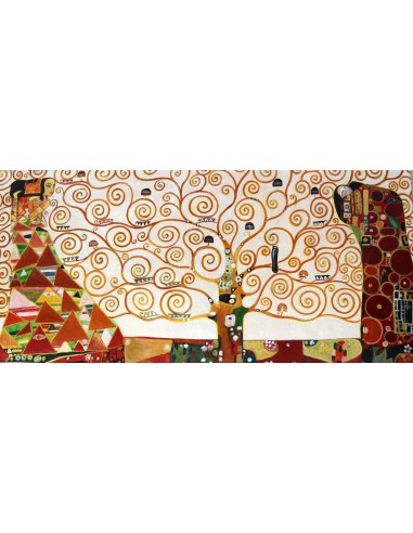 quadro albero della vita tipo Klimt realizzato a mano arancio floreale cm 150x70