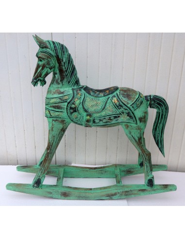 Cavallino a dondolo in legno cavallo creato dipinto a mano verde oro83x24x78h