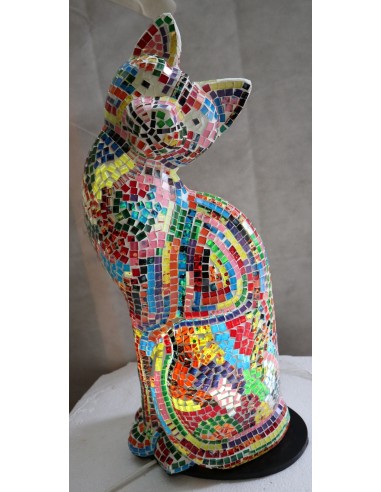 Lampada abatjour gatto cm 60 in resina e mosaico di vetro multicolor