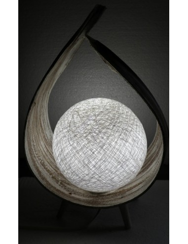 Lampada abatjour in foglia di cocco chiusa bianca decapata palla di cotone a sfera bianca cm 25x13x32h