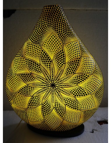 Lampada da tavolo abatjour in resina a bottiglia dipinta a mano mandala gialla cm 35x10x43h