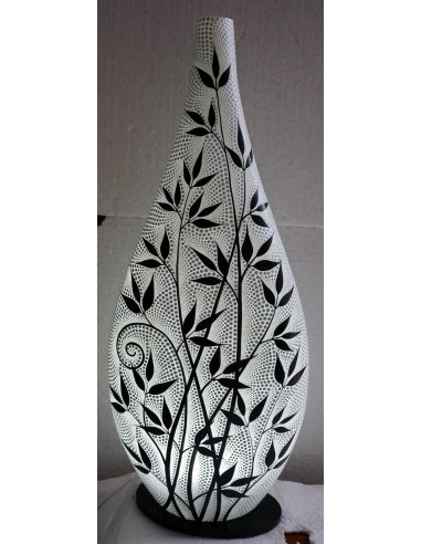 Lampada da tavolo abatjour in resina a bottiglia dipinta a mano fiori bianca cm 35x12x80h