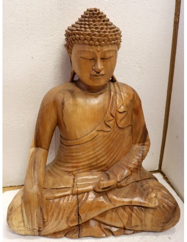 Buddha scultura il legno massello noce indiano o suar cm 38x20x50h mani unite color legno naturale statua OFFERTA